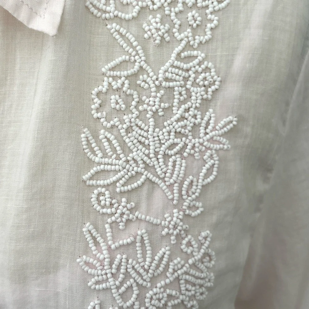 J Crew Collection Beaded Button-Up Shirt NWT Pastel Pink Ramie Luxury 10